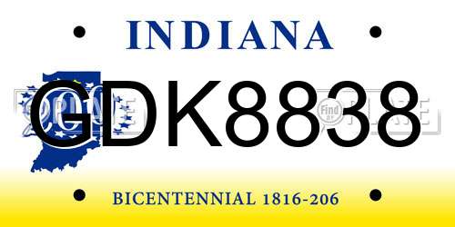GDK8838 Indiana License Plate