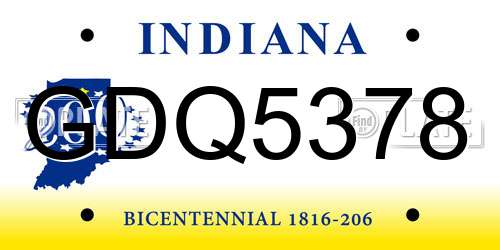 GDQ5378 Indiana License Plate