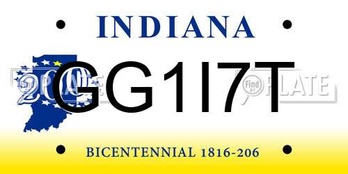 GG1I7T Indiana License Plate