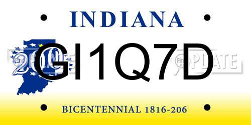 GI1Q7D Indiana License Plate