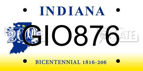 GIO876 Indiana License Plate