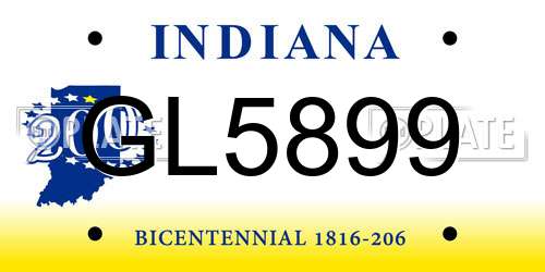 GL5899 Indiana License Plate