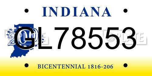 GL78553 Indiana License Plate