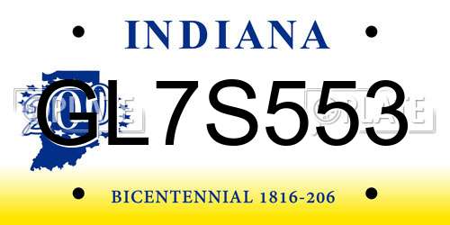 GL7S553 Indiana License Plate