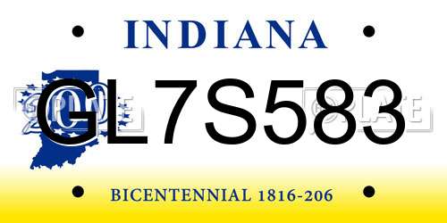 GL7S583 Indiana License Plate