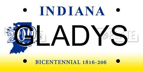 GLADYS Indiana License Plate