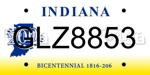 GLZ8853 Indiana License Plate