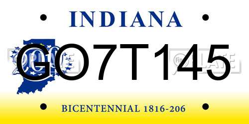 GO7T145 Indiana License Plate