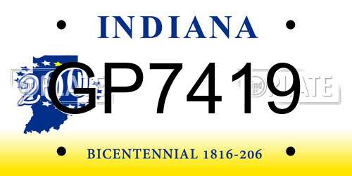 GP7419 Indiana License Plate