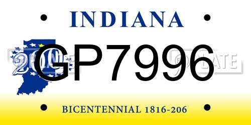 GP7996 Indiana License Plate