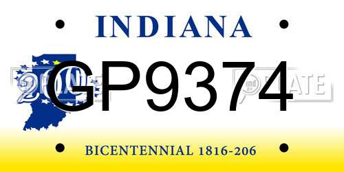 GP9374 Indiana License Plate