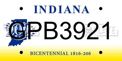 GPB3921 Indiana License Plate