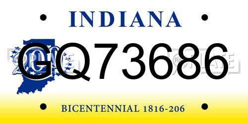 GQ73686 Indiana License Plate
