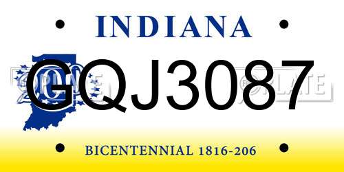 GQJ3087 Indiana License Plate
