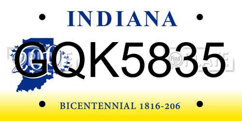 GQK5835 Indiana License Plate