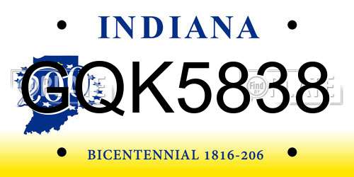 GQK5838 Indiana License Plate