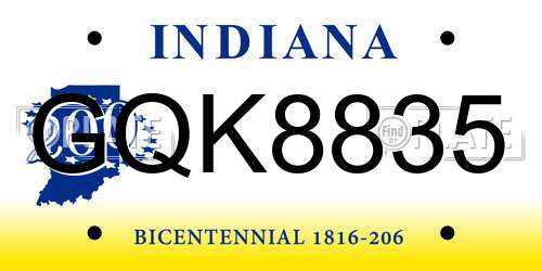 GQK8835 Indiana License Plate