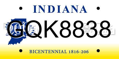 GQK8838 Indiana License Plate
