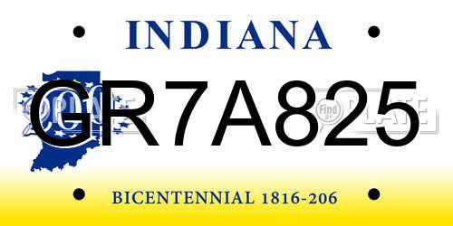 GR7A825 Indiana License Plate
