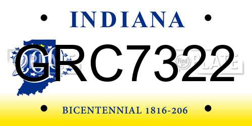 GRC7322 Indiana License Plate