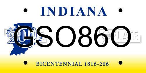 GSO86O Indiana License Plate