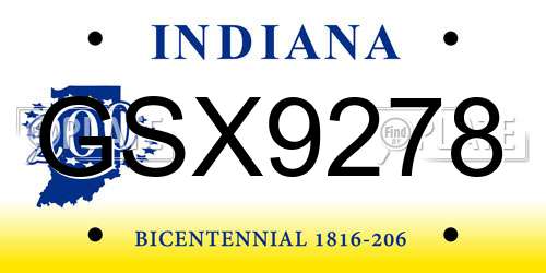 GSX9278 Indiana License Plate