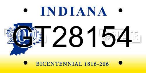 GT28154 Indiana License Plate
