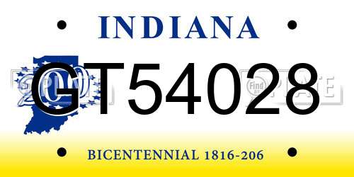 GT54028 Indiana License Plate