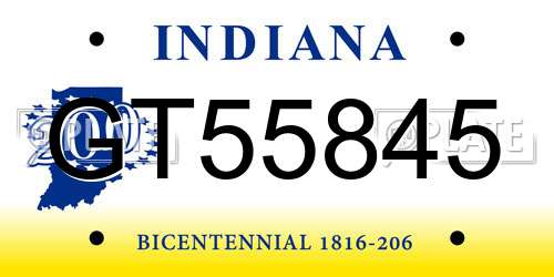 GT55845 Indiana License Plate