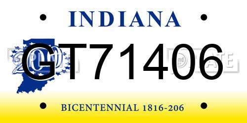 GT71406 Indiana License Plate