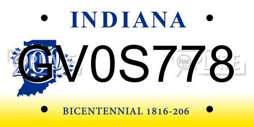 GV0S778 Indiana License Plate