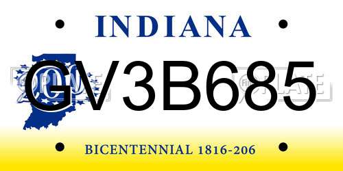 GV3B685 Indiana License Plate