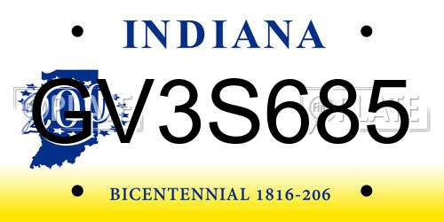 GV3S685 Indiana License Plate