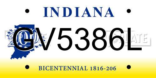 GV5386L Indiana License Plate