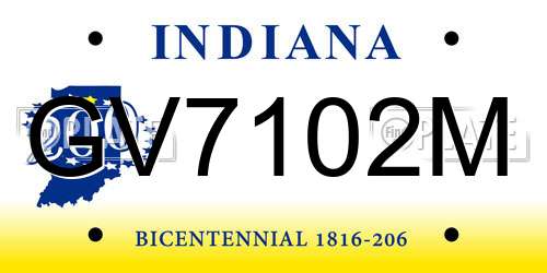 GV7102M Indiana License Plate