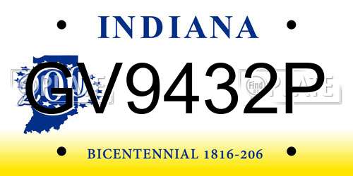 GV9432P Indiana License Plate