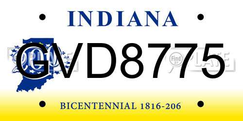 GVD8775 Indiana License Plate