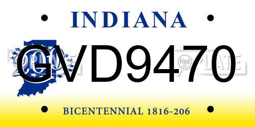 GVD9470 Indiana License Plate