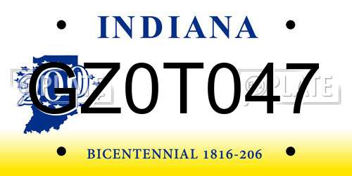 GZ0T047 Indiana License Plate