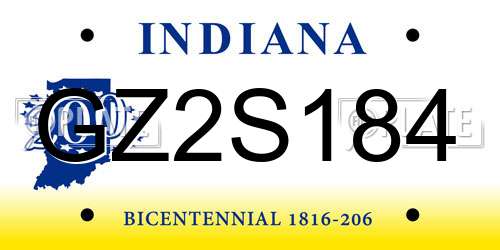 GZ2S184 Indiana License Plate