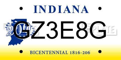 GZ3E8G Indiana License Plate