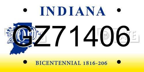 GZ71406 Indiana License Plate