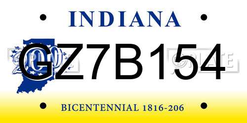 GZ7B154 Indiana License Plate