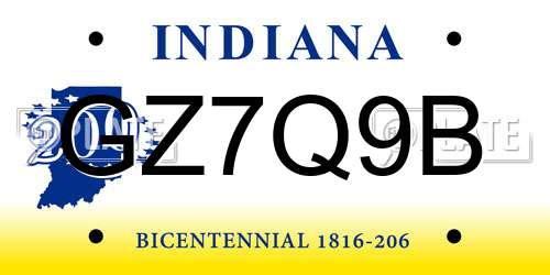 GZ7Q9B Indiana License Plate