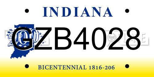 GZB4028 Indiana License Plate
