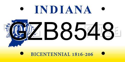 GZB8548 Indiana License Plate