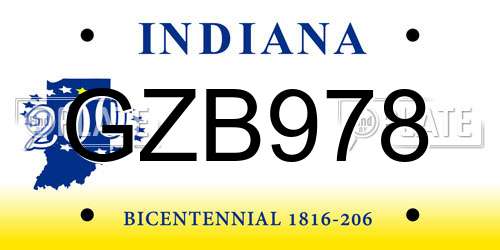 GZB978 Indiana License Plate