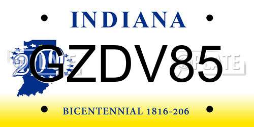 GZDV85 Indiana License Plate