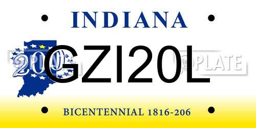 GZI20L Indiana License Plate