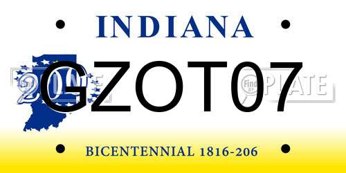 GZOT07 Indiana License Plate